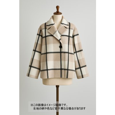 画像1: 生地：大柄チェック起毛ウール混ファブリック（白×黒×グレージュ）