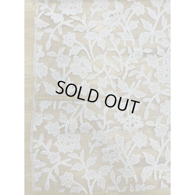 画像1: 生地：オーガンジー花柄刺繍レース（ベージュ）