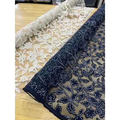 画像8: 生地：オーガンジー花柄刺繍レース（ベージュ）