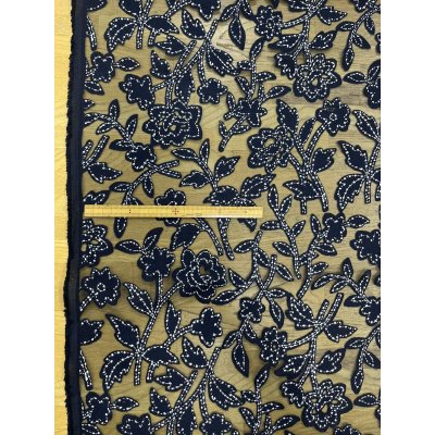 画像1: 生地：オーガンジー花柄刺繍レース（ネイビー）