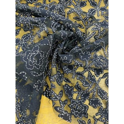 画像6: 生地：オーガンジー花柄刺繍レース（ネイビー）