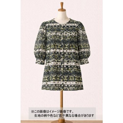 画像1: 生地：ポリエステル 楊柳プリント（キナリ×グリーン・ブラック）