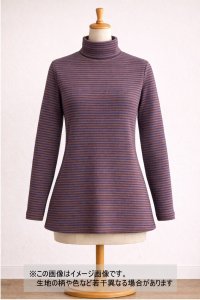 生地：ポリエステル100％ ボーダー2WAYストレッチニット（茶／青）