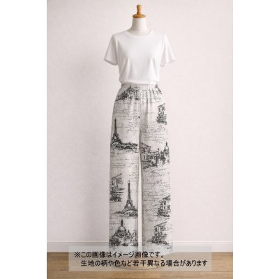 画像1: 生地：ポリエステル100％ パリ風景柄プリント（白×黒）