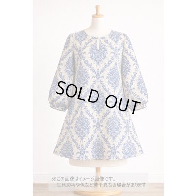 画像1: 生地：ポリエステル100％ ダマスク柄プリント（ベージュ×ブルー）