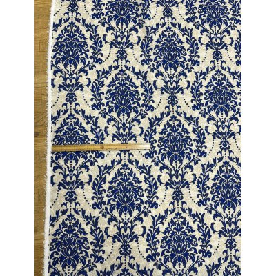 画像2: 生地：ポリエステル100％ ダマスク柄プリント（ベージュ×ブルー）