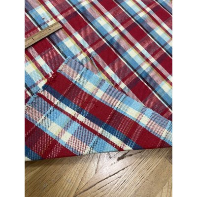 画像4: 生地：綿100%ヘビーツイルチェック柄（レッド×ブルー）