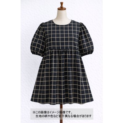 画像1: 生地：ポリエステルデシン／格子プリント（黒×ベージュ）