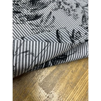 画像6: 生地：綿100％／70ローン 先染めストライプ 花柄プリント（紺×白）