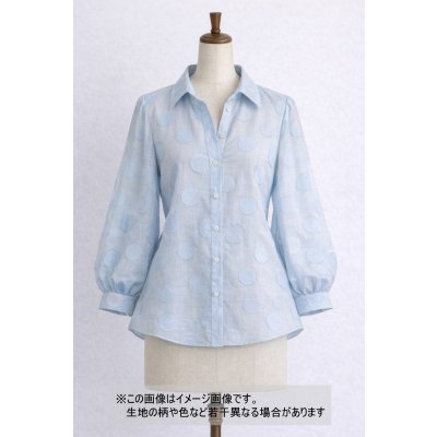 画像1: 生地：綿100％ 水玉カットジャガード（サックスブルー）