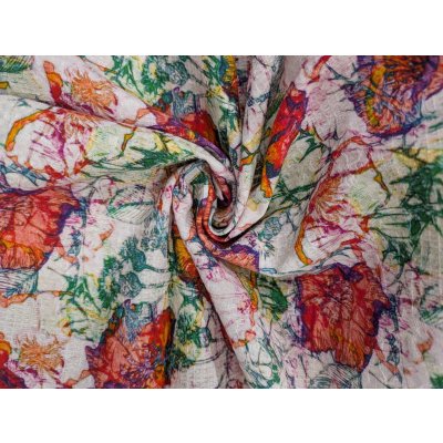 画像7: 生地：綿100％ジャガード フラワープリント（キナリ×赤×オレンジ×緑）