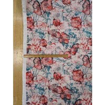 画像2: 生地：綿100％ジャガード フラワープリント（キナリ×赤×緑）