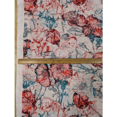 画像3: 生地：綿100％ジャガード フラワープリント（キナリ×赤×緑）