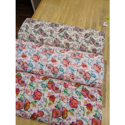 画像8: 生地：綿100％ジャガード フラワープリント（キナリ×赤×緑）