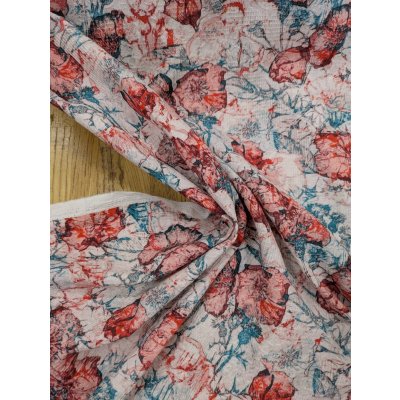 画像6: 生地：綿100％ジャガード フラワープリント（キナリ×赤×緑）