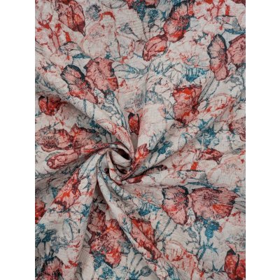 画像5: 生地：綿100％ジャガード フラワープリント（キナリ×赤×緑）