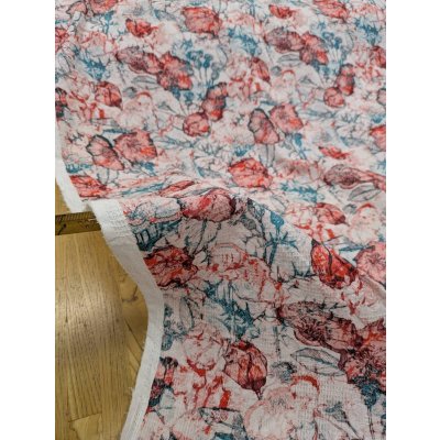 画像4: 生地：綿100％ジャガード フラワープリント（キナリ×赤×緑）