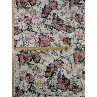 画像2: 生地：綿100％ジャガード フラワープリント（キナリ×茶×緑）