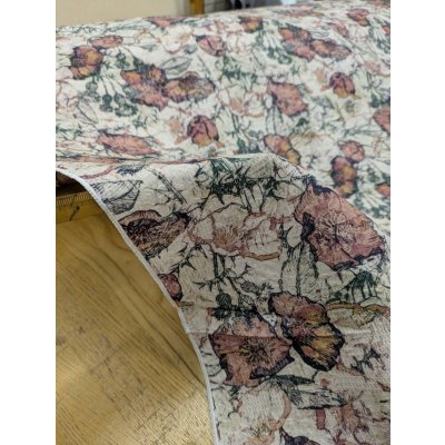 画像4: 生地：綿100％ジャガード フラワープリント（キナリ×茶×緑）