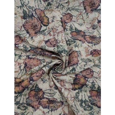 画像7: 生地：綿100％ジャガード フラワープリント（キナリ×茶×緑）