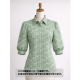 生地：綿100％小花柄刺繍風プリント ギンガムチェック（グリーン）