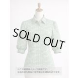 生地：綿100％小花柄刺繍風プリント ギンガムチェック（グリーン）