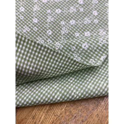 画像5: 生地：綿100％小花柄刺繍風プリント ギンガムチェック（グリーン）