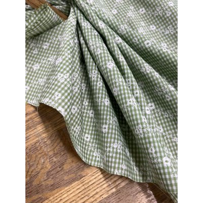 画像6: 生地：綿100％小花柄刺繍風プリント ギンガムチェック（グリーン）