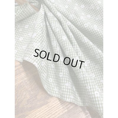 画像6: 生地：綿100％小花柄刺繍風プリント ギンガムチェック（グリーン）