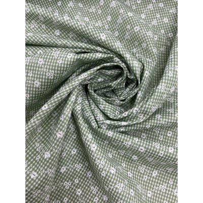 画像7: 生地：綿100％小花柄刺繍風プリント ギンガムチェック（グリーン）