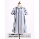 生地：綿ポリエステル リップル風凹凸ストライプ（ホワイト×ブルー×ベージュ）