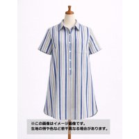 生地：綿ポリエステル リップル風凹凸ストライプ（ホワイト×ブルー×ベージュ）