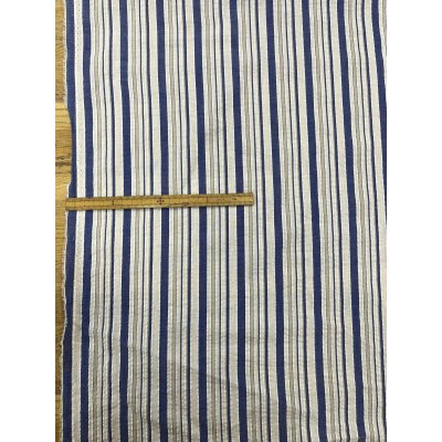 画像2: 生地：綿ポリエステル リップル風凹凸ストライプ（ホワイト×ブルー×ベージュ）