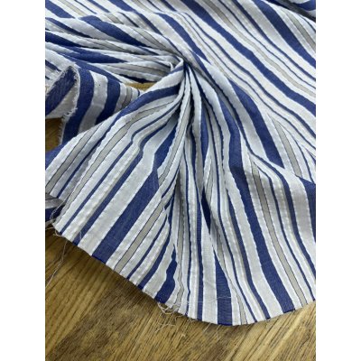 画像5: 生地：綿ポリエステル リップル風凹凸ストライプ（ホワイト×ブルー×ベージュ）