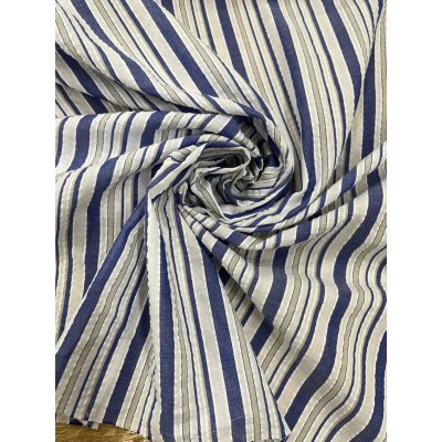 画像6: 生地：綿ポリエステル リップル風凹凸ストライプ（ホワイト×ブルー×ベージュ）