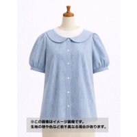 生地：綿100％ 極小ギンガムチェック（ホワイト×ブルー）