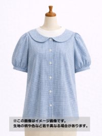 生地：綿100％ 極小ギンガムチェック（ホワイト×ブルー）