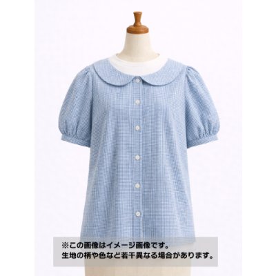 画像1: 生地：綿100％ 極小ギンガムチェック（ホワイト×ブルー）