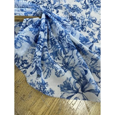 画像7: 生地：綿100％ 薄手ローン花柄（ホワイト×ブルー）