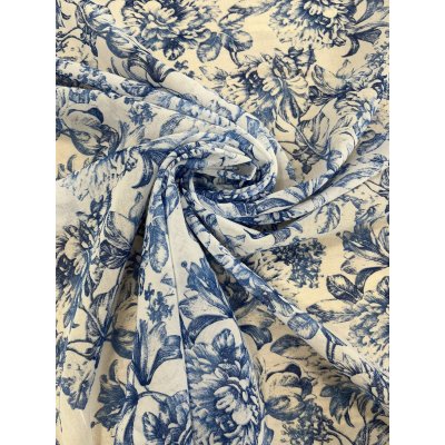 画像8: 生地：綿100％ 薄手ローン花柄（ホワイト×ブルー）
