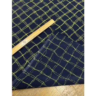 画像4: 生地：ポリエステル100％手描き風格子プリント デシン（ネイビー×蛍光グリーン）