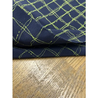 画像5: 生地：ポリエステル100％手描き風格子プリント デシン（ネイビー×蛍光グリーン）