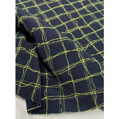 画像6: 生地：ポリエステル100％手描き風格子プリント デシン（ネイビー×蛍光グリーン）