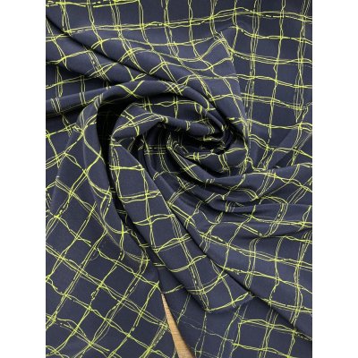画像7: 生地：ポリエステル100％手描き風格子プリント デシン（ネイビー×蛍光グリーン）
