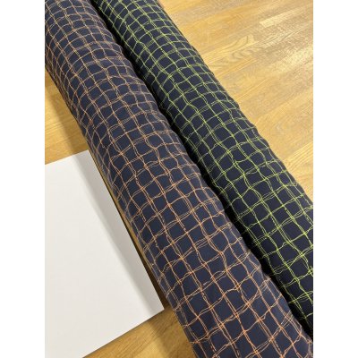 画像9: 生地：ポリエステル100％手描き風格子プリント デシン（ネイビー×蛍光グリーン）