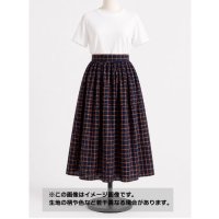 生地：ポリエステル100％手描き風格子プリント デシン（ネイビー×オレンジ）