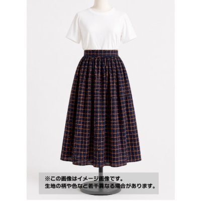 画像1: 生地：ポリエステル100％手描き風格子プリント デシン（ネイビー×オレンジ）