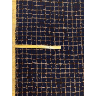 画像2: 生地：ポリエステル100％手描き風格子プリント デシン（ネイビー×オレンジ）