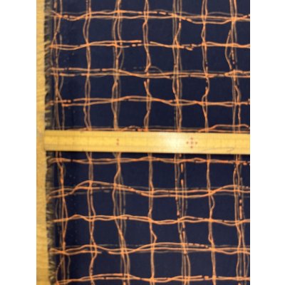 画像3: 生地：ポリエステル100％手描き風格子プリント デシン（ネイビー×オレンジ）