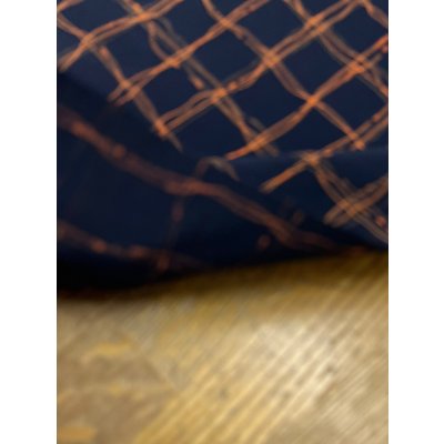 画像4: 生地：ポリエステル100％手描き風格子プリント デシン（ネイビー×オレンジ）